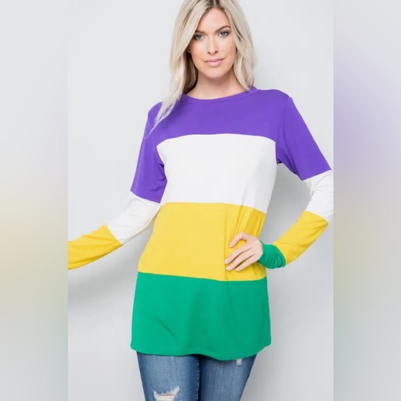 Mardi Gras Striped Tunic Top - Picture 2 of 7